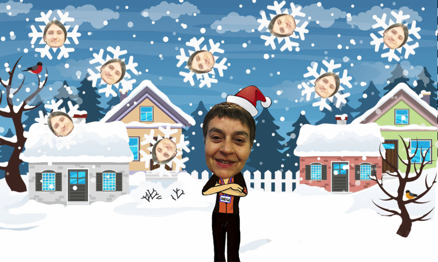 Joe as snow, falling around Sheila